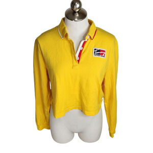 Tommy Hilfiger Denim Long Sleeve‎ Crop Polo Shirt Women's Medium Yellow